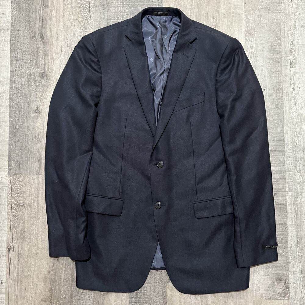 John Varvatos Blazer Mens 40L Navy Blue Bedford-JN Wool Silk Sport Coat Jacket